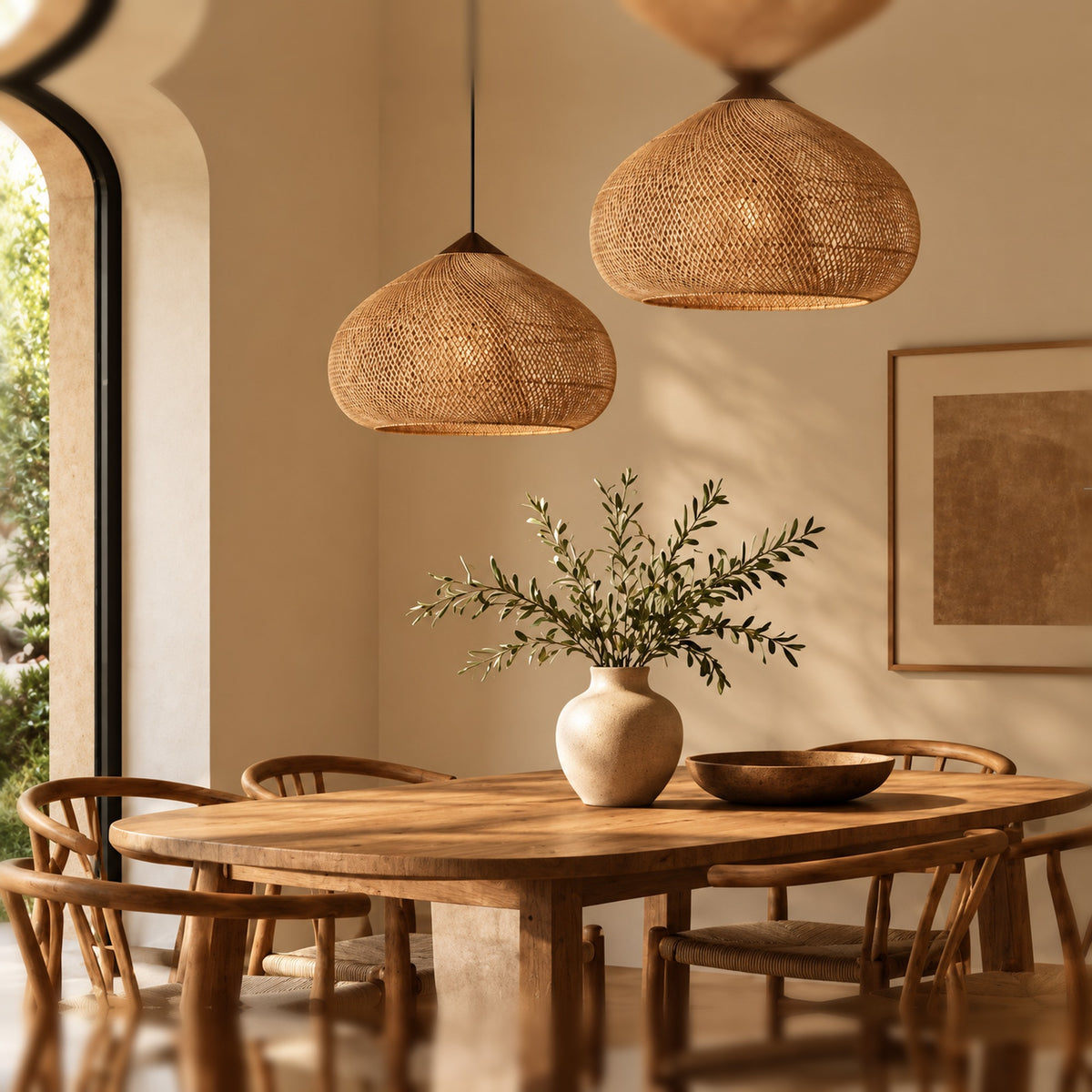 Suspension Marea en rotin dans un intérieur
